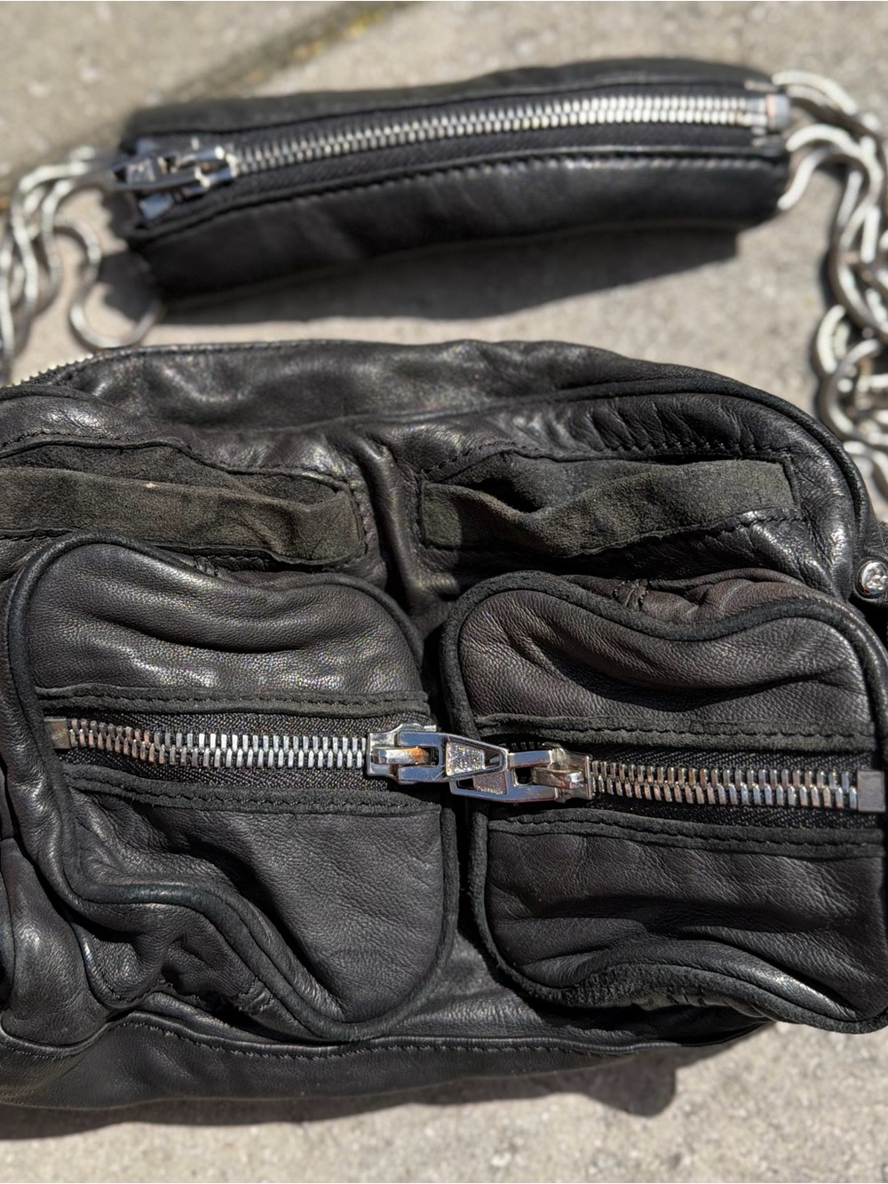 Alexander Wang Black Leather Shoulder Bag with Chain Strap